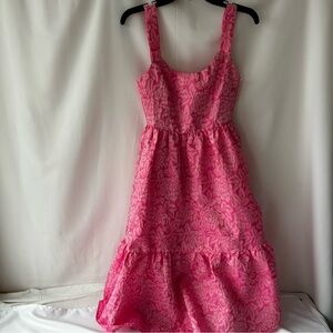 Lulu's Vibrant Pink Leaf Pattern Dress